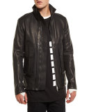 Leather Funnel-Neck Jacket, Black