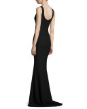 Ava Sleeveless Ponte Gown, Black