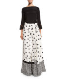 Polka-Dot Wide-Leg Pants, Black/White
