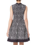 Sleeveless V-Neck Tweed Cocktail Dress, Navy/White