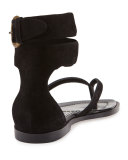 Zolia Ankle-Wrap Flat Thong Sandal, Mauve