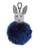Bambi Faux-Fur Dog Charm for Handbag, Cement Gray/Cobalt Blue