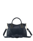 Edge Town Goatskin Satchel Bag, Dark Sea