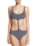 Ring-Chain Striped Monokini Swimsuit