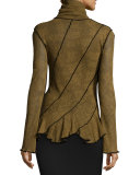 Lace-Print Ruffled Peplum Top, Gold