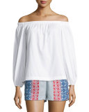 Off-The-Shoulder Flyaway-Back Top, White