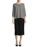 Striped 3/4-Sleeve Interlock Top, Bone/Black