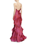 Strapless Ruffled Mermaid Gown, Raspberry