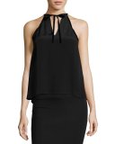 Tulla Sleeveless Silk Tie-Neck Top, Black