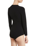 Keziah Long-Sleeve Jersey Bodysuit, Black