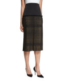 Alysa High-Rise Paneled Plisse Lace Midi Skirt, Black