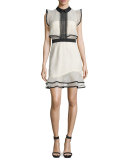 Sleeveless Lace Popover Mini Dress, White/Black
