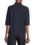 Carrara Half-Sleeve Stretch-Cotton Tunic, Navy