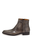 Amedeo Testoni Washed Leather Zip-Up Boot, Dark Gray