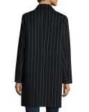 Sidney Chalk-Stripe Single-Breasted Coat, Black/White