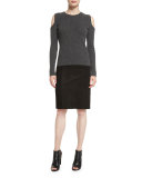 Leary Patchwork Suede Skirt, Black