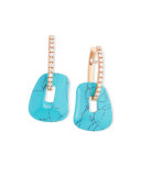 Puzzle Diamond-Trimmed 18K Rose Hoop Earrings, Turquoise/Black/White