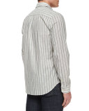 Striped Long-Sleeve Sport Shirt, White/Black