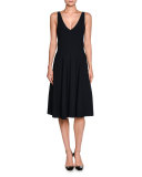 Sleeveless V-Neck Seamed Dress, Navy