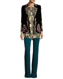 Glitter Chiffon Bell-Sleeve Blouse, Gold