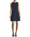 Sleeveless Textured A-Line Dress, Navy