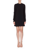 Long-Sleeve Lace-Back Shift Dress, Black