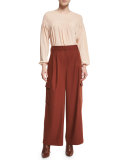 Owen Cropped Twill Wide-Leg Pants, Burnt Paprika