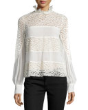 Long-Sleeve Mixed-Media Top, Ivory