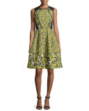 Sleeveless Floral-Print Cocktail Dress, Citron