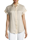 Gemma Short-Sleeve Button-Front Blouse, Gold