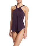 Tara High-Neck Draped One-Piece Swimsuit, Fig