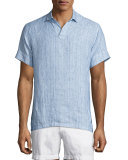 Felix Micro-Stripe Woven Polo Shirt, Navy
