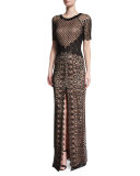 Savannah French Lace Gown, Black/Nude