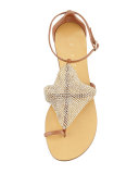 Crystal-Mesh Toe-Ring Flat Sandal