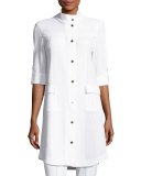 Stand-Collar Utility Jacket w/ Gold Snaps, White