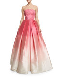 Strapless Embellished Degrade Ball Gown, Fuchsia