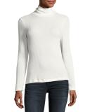 Lightweight Ribbed Turtleneck Top, White