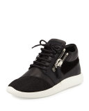 Side-Zip Lace-Up Mid-Top Sneaker, Black