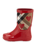 Ranmoor Heart-Print Rubber Rain Boot, Red, Youth