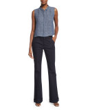 Bardot Sleeveless Linen-Blend Etched Denim Blouse 