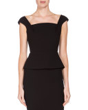 Abbey Square-Neck Peplum Tank, Black