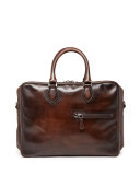 Three-Zip Leather Briefcase, Brown 