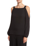 Lindy Lace-Trim Cold-Shoulder Silk Blouse