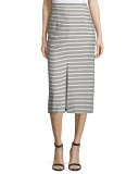 Sabrena Striped Midi Skirt, Black/White