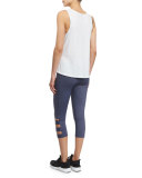 Cutout-Side Capri Pants, Heathered Denim