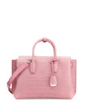Milla Medium Crocodile-Embossed Tote Bag, Pink