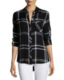 Hunter Plaid Long-Sleeve Shirt, Jet/White