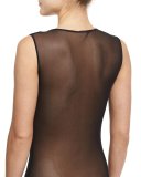 Lace-Panel Semisheer Bodysuit, Black