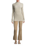 Beca Lambskin Suede Flare-Leg Pants, Sand 