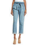 Lucilia Denim Paperbag-Waist Pants, Sea Wash